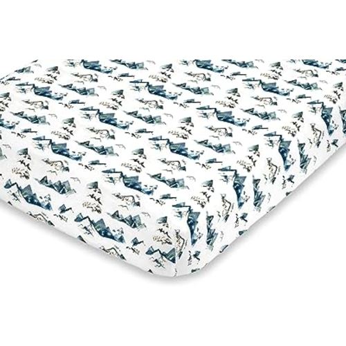 NoJo Super Soft Blue, Green, Tan & White Mountain Watercolor Fitted Crib Sheet, Blue, Green, Tan, White