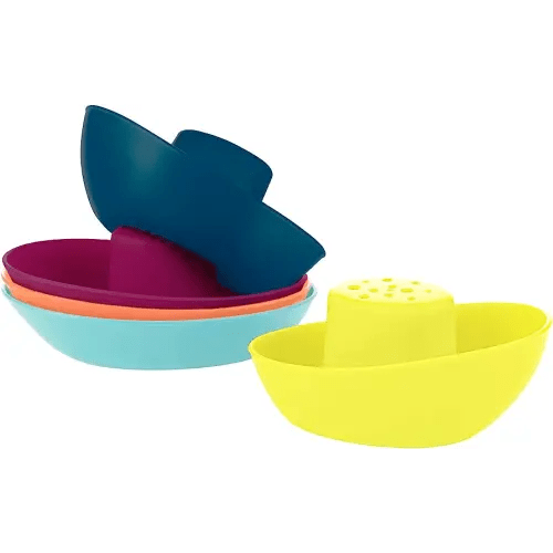 Boon Fleet Toy Boat Baby Bath Toys - Stacking Boat Toy Set for Bath Time Fun - Toddler and Baby Stacking Bathtub Toys With Drain Holes - 5 Count - Ages 10 Months and Up
