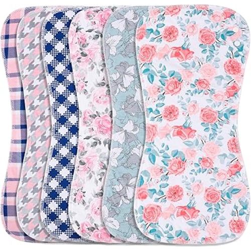 Baby Burp Cloths with Snap Large Size 3-Layers Thicken 100% Cotton Super Absorbent and Soft Baby Spit Up Burping Rags Baby Burp Cloth Set for Girls 6 Pack