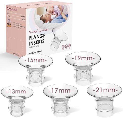 Flange Inserts 5PCS 13/15/17/19/21mm for 24mm Flanges/Shield of Most Pumps, Flange Sizing Kit Silicone Flanges Insert, Breastfeeding Essentials Pumping Kit for New Moms