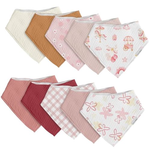 egmao baby Muslin Bibs for Drooling and Teething,10 Pack Drool Bibs for Boys Girls,100% Cotton Soft for Infant,Newborn
