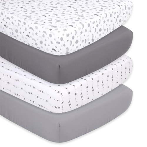 The Peanutshell Grey Outer Space Microfiber Crib Bed Sheet Set, Washable, 4 Pieces
