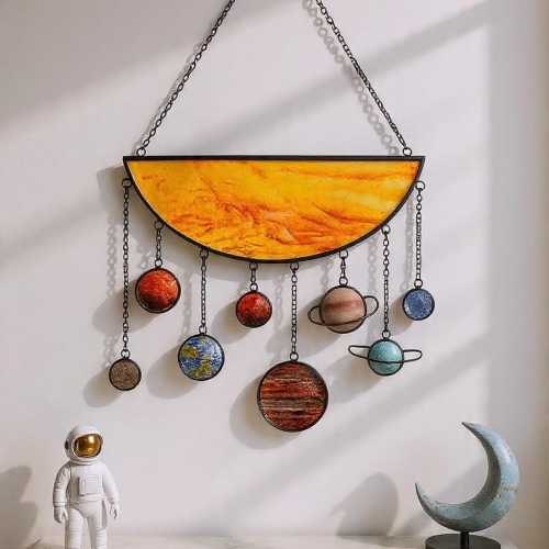 Solar System Wall Hanging, Stained Glass Planet Mobile, Christmas Space Gift, Celestial Boho Home Decor, Astrology Wall Art, Cosmic Ornament