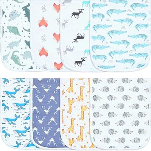 Hakochia Burp Cloths for Baby Boy & Girl Organic Cotton Large Unisex Burp Clothes Extra Absorbent Soft Neutral Burping Rags Spit Up Cloth Sets for Newborns 8 Pack