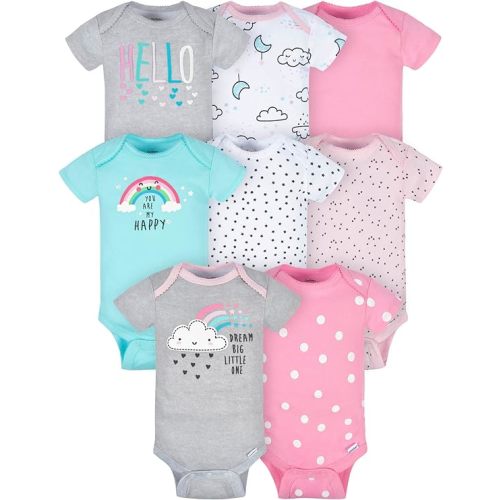 Gerber Baby-Girls 8-Pack Short Sleeve Onesies Bodysuits - 12 Months - Clouds