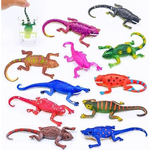10PCS Lizard Animal Figurines, Color Changing Chameleon Toy, Stretchy Realistic Reptile Playset, for Kids 3 Years and up, Novel Gag Toy, for Goodie Bag Fillers,Cake Topper, Easter Egg Stuffing