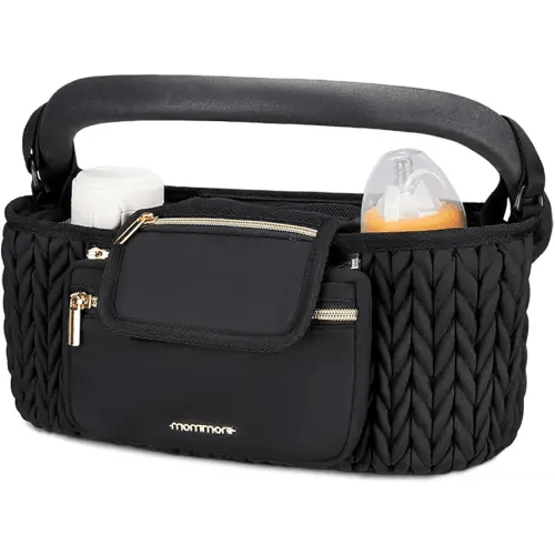 mommore Stroller Organizer with Insulated Cup Holders, Adjustable Stroller Caddy with Detachable Phone Bag, Stroller Accessories Fits for Uppababy, Doona, Jogger, Britax (Black)