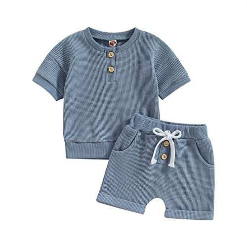 Ledy Champswiin Summer Newborn Baby Boy Girl Clothes Set Ribbed Outfits Unisex Infant Solid Short Sleeve Tops Shorts 2PCS