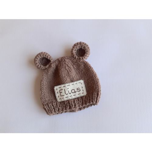 Personalized newborn bear hat with ears-handmade custom baby gift boy girl-newborn bear photo prop-monogram knit baby bear cap with name