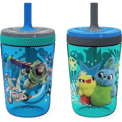 Zak Designs Kelso 15 oz Tumbler Set (Toy Story 4 - Woody & Buzz 2pc Set) Toddlers Cup Non-BPA Leak-Proof Screw-On Lid with Straw Made of Durable Plastic and Silicone, Perfect Baby Bundle for Kids