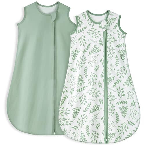 Yoofoss Baby Sleep Sack 0-6 Months TOG 1.0 Baby Wearable Blanket, 2 Pack 100% Cotton Infant Toddler Sleeping Sack 2-Way Zipper Lightweight Sleepsack