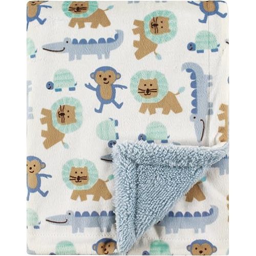 Luvable Friends Unisex Baby Plush Blanket with Sherpa Back, Boy Jungle, One Size