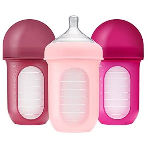 Boon, NURSH Reusable Silicone Pouch Bottle, Air-Free Feeding, 8 Ounce with Stage 2 Medium Flow Nipple (Pack of 3)