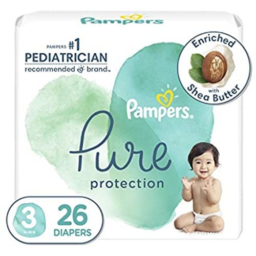Diapers Size 3, 26 Count - Pampers Pure Protection Disposable Baby Diapers, Hypoallergenic and Unscented Protection, Jumbo Pack (Packaging May Vary) - Size 3 (26 Count)