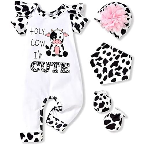 HINTINA Preemie Newborn Baby Girl Letter Print Romper Jumpsuit Gloves Headband Clothes Set