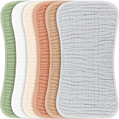 Konssy Muslin Baby Burp Cloths Sets for Unisex- 6 Pack Large 100% Cotton Burping Clothes for Newborn, Baby Girls and Boys