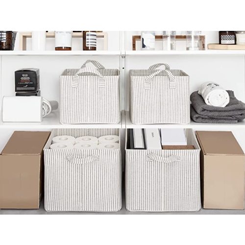 StorageWorks Storage Bins for Shelves with Metal Frame, Storage Bins for Clothes, Nature and Gray, 2-Pack, 16 ½" L x 12" W x 10 ¼" H