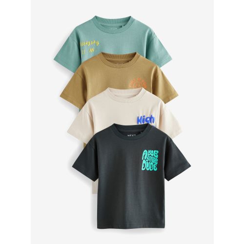 Multi Slogan Short Sleeve T-Shirts 4 Pack (3mths-7yrs)