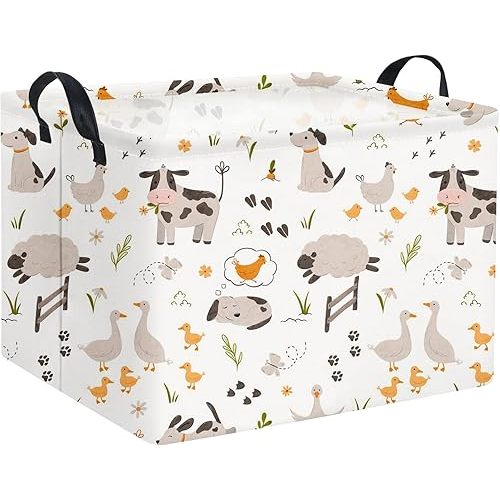 Rectangular Baby Kids Storage Basket Boys for Home Kitchen Girls Cute Toy Storage Bin Organizer Shelf Book Room Decor(Farm)