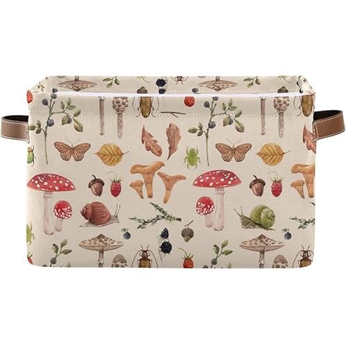Mushroom Rectangle Storage Basket Collapsible Storage Bin for Nursery Toys Books Waterproof Baskets for Closet Shelves Bedroom Decor