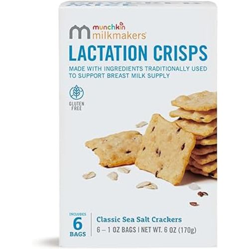 Munchkin Milkmakers Lactation Crisps for Nursing, Breastfeeding & Pumping Moms - Gluten Free & Fenugreek Free Crackers with Milk Boosting Ingredients like Oats & Flax