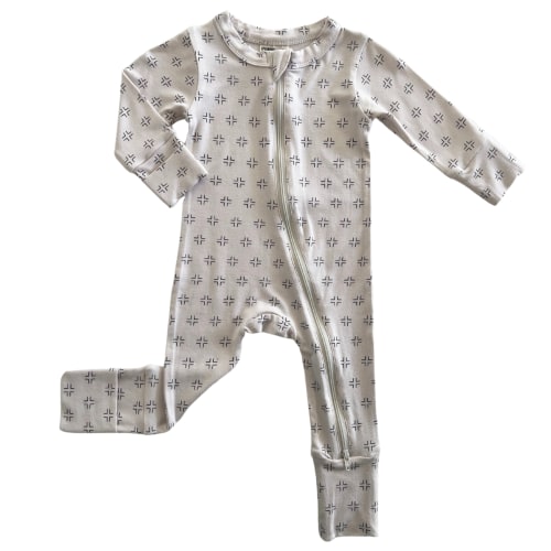 2-Way Convertible Zip Romper, Natural/Black Geo
