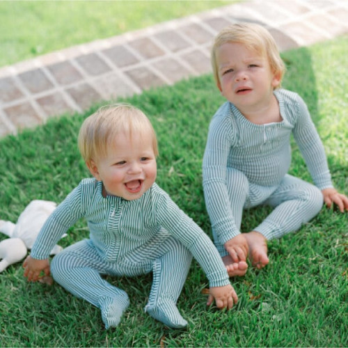 Minnow Babys Striped Pima Long Sleeve Snug Fit Front Zipper Footie