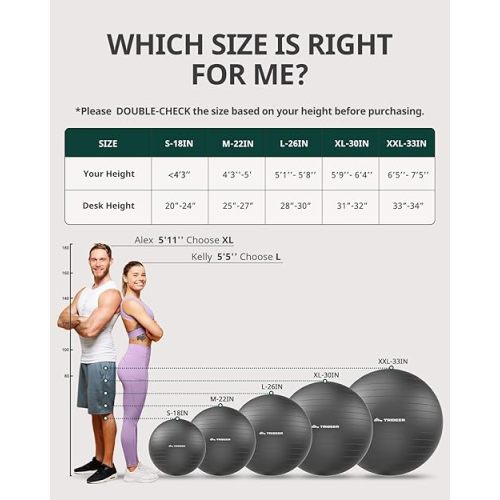 Trideer Extra Thick Yoga Ball Exercise Ball, 5 Sizes Gym Ball, Heavy Duty Ball Chair for Balance, Stability, Pregnancy, Quick Pump Included
