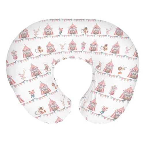 Watercolor Circus Animals Baby Nursing Pillow Covers for Boy Girl Lion Elephant Bear Bunny Pig Nursery Pillowcase for Breastfeeding Pillows Zoo Circus Party Tent Soft Stretchy Slipcovers for Newborn