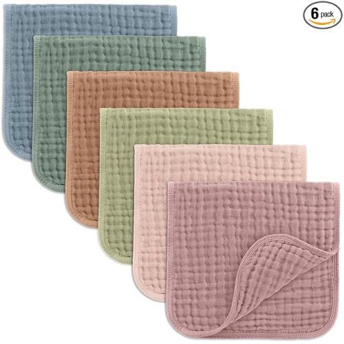 Comfy Cubs Muslin Burp Cloths 20" x 10", Pack of 6 - Large, 6-Layer, Ultra Absorbent 100% Cotton for Baby Drool and Messes - Soft, Safe & Gentle Baby Burp Cloths Set for Boys & Girls - Multi