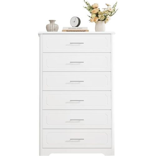HITHOS Tall Dresser for Bedroom, Modern White 6 Drawer Dresser for Closet, 31.5" Wide Wood Chest of Drawers, Vertical Chest Storage Cabinet for Living Room, Entryway, Hallway, White