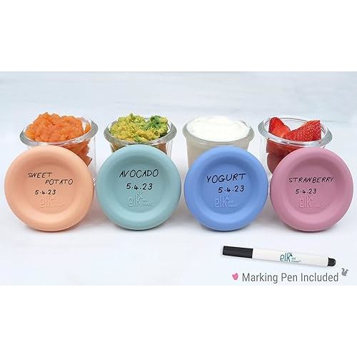 Elk and Friends 4oz Borosilicate Glass Baby Food Storage Jars with Silicone Lid | Strong Glass | Set of 12 | Microwave, Oven & Dishwasher Safe | Infant and Babies
