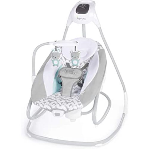 Ingenuity 2-in-1 SimpleComfort Lightweight Compact 6-Speed Multi-Direction Baby Swing & Rocker, Vibrations & Nature Sounds, 0-9 Months 6-20 lbs (Raylan)