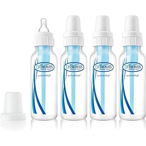 Dr. Brown’s Natural Flow® Anti-Colic Baby Bottle with Level 1 Slow Flow Nipples, 8oz, 4 Pack