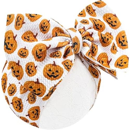 Thanksgiving Hair Headbands - Baby Bows & Pumpkin Headband Set for Girls - Toddler Nylon Headbands - Orange & Black