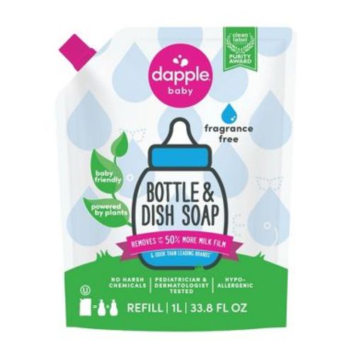 Dapple Bottle And Dish Liquid Soap Refill - Fragrance Free - 34 fl oz: Hypoallergenic, Dye-Free, Paraben-Free