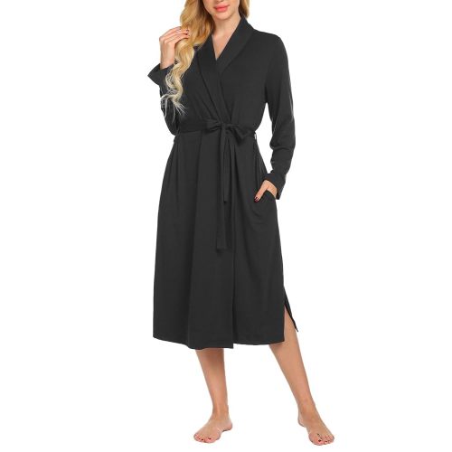Ekouaer Robes for Women Long Sleeve Knit Kimono Bathrobe Soft Lightweight Loungewear Ladies Cotton Sleepwear