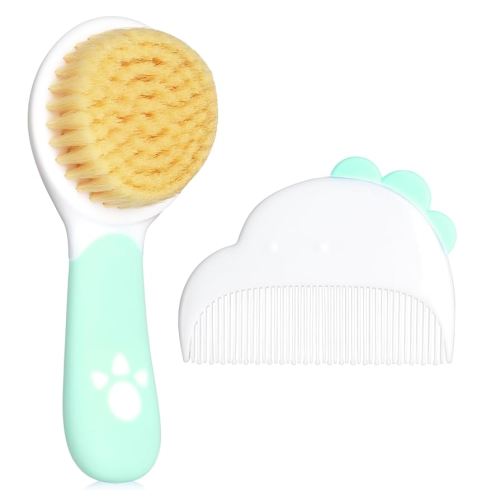 Baby Hair Brush and Comb Set, Soft Bristles Cradle Cap Brush for Newborns, Toddlers, Baby Registry Gift (Green)