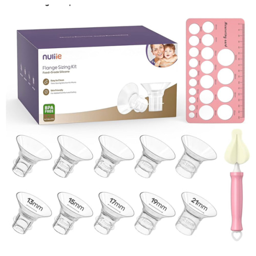 Nuliie 10PCS Silicone Flanges Insert Replacement Kit, Flange Sizing Kit 13/15/17/19/21mm for 24mm Flange/Shield Breast Pumps, Pumping Essential Kit for Moms
