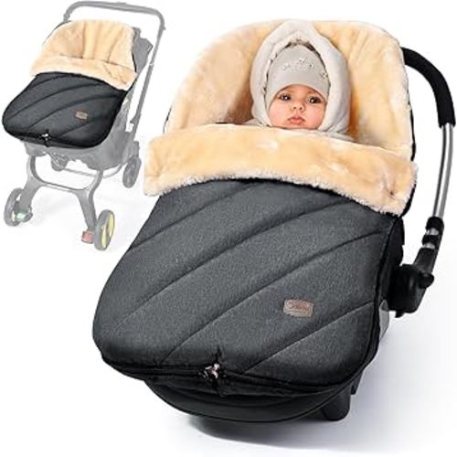 Orzbow Faux Sheepskin Winter Car Seat Cover for Babies, Water Repellent Bunting Bag for Car Seats & Strollers, Warm and Cozy Carseat Footmuff to Protect Baby from Cold Wind, Machine Washable, Gray