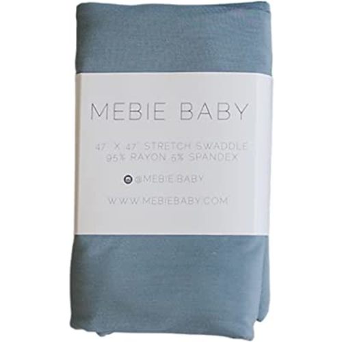 Mebie Baby Dusty Blue Stretch Swaddle, Modern and Neutral Swaddle Blanket for Baby Girl or Boy, Soft Baby Blankets, Newborn Swaddle Blanket, 0-3 Month, Comfy Wrap, Baby Essentials & Gifts (47" x 47")