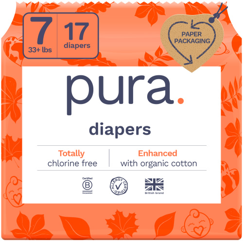 Pura Sensitive Soft Sustainable Baby Diapers Size 7, 17 Count (Choose Your Size and Count)