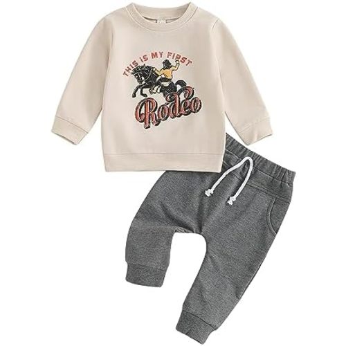 SAYOO Western Baby Boy Clothes Cow Print Sweatshirt Pullover Top Jogger Pants 2Pcs Toddler Boy Cowboy Fall Winter Outfits