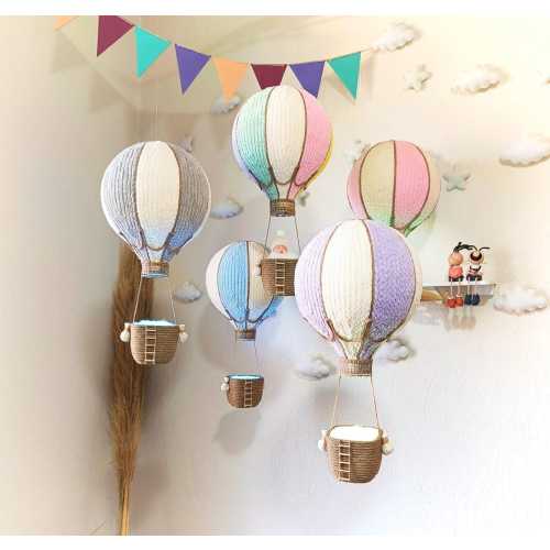 Hot Air Balloon Nursery Decoration | Knitted Air Balloon | Baby Mobile | Remote Controlled Nursery Light | Gift For Baby | Kids Room Decor