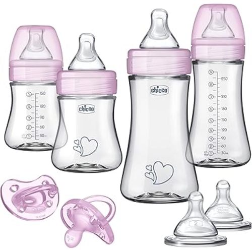 Chicco Duo Newborn Hybrid Baby Bottle Starter Gift Set with Invinci-Glass Inside/Plastic Outside - Pink