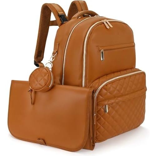 Award-Winning 3 in 1 Faux Leather Diaper Bag Backpack – Stylish Unisex 31L Design, 21 Pockets, USB Port, Changing Pad, Pacifier Case, Stroller Straps & Waterproof PU Leather Diaper Bag