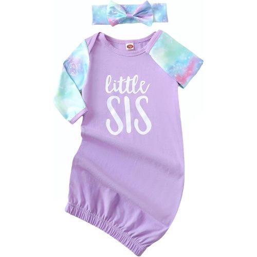 AMAWMW Newborn Baby Girl Little Sister Sleeper Gown Stripe Long Sleeve Nightgown Pajamas Gifts Stuff Essential Outfit
