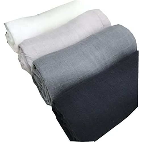 4 Pack Organic Cotton Muslin Swaddle Blankets|Premium Receiving Blanket|for Newborn Baby Gift White/Black/Beige/Grey (Solid Color 5)