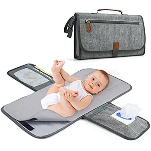 Printe Portable Diaper Changing Pad, Travel Baby Changing Pad for Newborn Baby Girl Boys, Removable and Washable Changing Pad with Pillow, Wipes Pockets for Mom Dad Gift