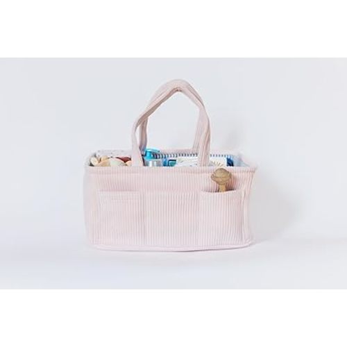 Diaper Caddy, Diaper Organizer or Storage, Nursery Storage and Car Organizer, A Baby Gift Registry, Baby Shower Must Haves Essential for Baby in Corduroy Material - BABY PINK COLOR
